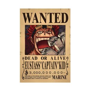 Affiche Avis de Recherche d'Eustass Kid, pirate Supernova One Piece, format 42x28,5cm papier kraft