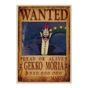 Poster Wanted affichant Gekko Moria, Shichibukai de Thriller Bark avec sa prime de 320 millions de Berrys