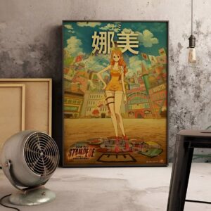 Nami navigatrice affiche One Piece style manga orange cheveux