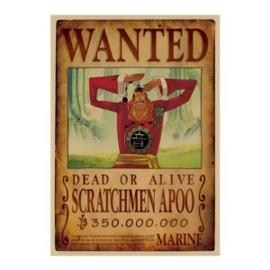 Affiche Wanted Scratchmen Apoo, officier des Kid Pirates, prime 350 millions de Berrys, papier Kraft