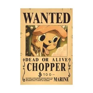 Affiche Wanted Tony Tony Chopper Mugiwara sur papier Kraft style avis de recherche One Piece