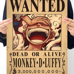 Affiche Wanted Luffy prime 3 milliards Berries papier kraft 42x28.5 cm