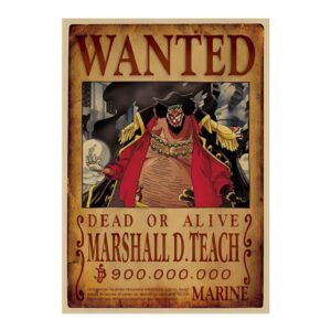 Affiche Wanted Barbe Noire Marshall D Teach prime 900M One Piece papier Kraft