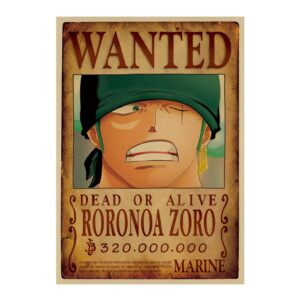 Affiche Wanted Roronoa Zoro, épéiste à trois lames de l'équipage Mugiwara One Piece