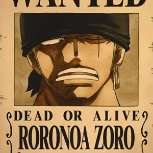 Affiche Wanted Roronoa Zoro épéiste Mugiwara papier Kraft 42x28.5 cm avis de recherche