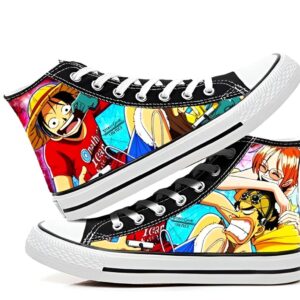 Baskets One Piece représentant Luffy, Nami et Usopp avec motifs manga colorés
