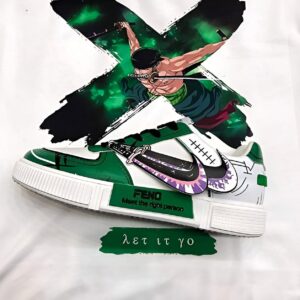 Baskets Zoro One Piece design Dragon Slash avec motif sabreur trois épées