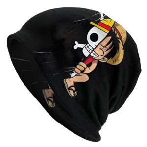 Bonnet One Piece noir au design de Monkey D. Luffy et Jolly Roger de l'équipage