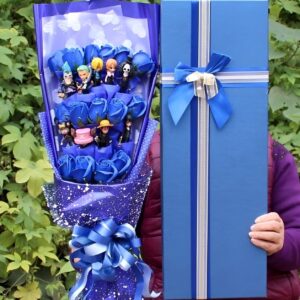 Bouquet One Piece bleu roses artificielles figurines équipage Chapeau de Paille