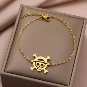 Bracelet emblème Luffy doré bijou One Piece Mugiwara