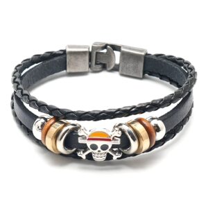 Bracelet Jolly Roger Luffy cuir végan pirate One Piece