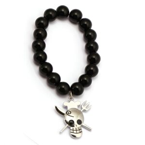 Bracelet Jolly Roger Sanji perles noires et alliage zinc One Piece