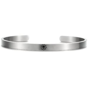 Bracelet manchette argente avec symbole du Soleil inspire de l'univers One Piece