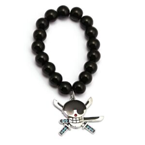 Bracelet Zoro Jolly Roger cuir noir et alliage zinc One Piece