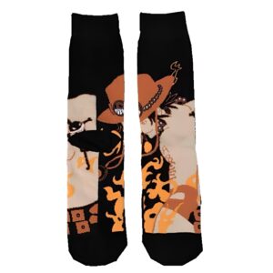 Chaussettes One Piece Ace Portgas flamboyant design manga coton-spandex