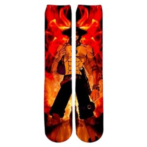 Chaussettes One Piece Ace au Poing Ardent, design manga, coton confortable