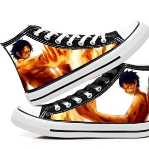 Chaussures One Piece inspirées d'Ace et Luffy avec design fraternel détaillé