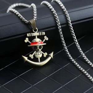 Collier ancre Jolly Roger Chapeau de Paille métal One Piece