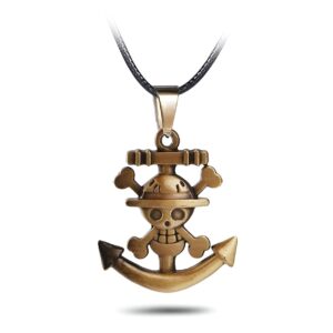 Collier pendantif ancre pirate One Piece avec cordon cuir synthétique tressé double couche