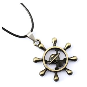 Collier pendentif gouvernail cuir tressé double couche équipage Mugiwara One Piece