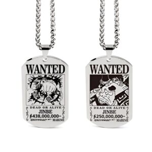 Pendentif avis de recherche Jinbe acier inoxydable One Piece