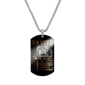 Collier pendentif Zoro Wanted en acier inoxydable One Piece