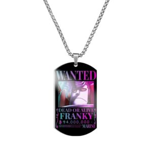 Collier pendentif acier inoxydable Franky cyborg avis de recherche Wanted One Piece