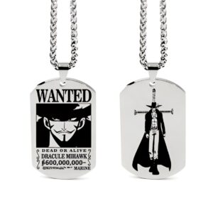 Collier pendentif Mihawk avis de recherche acier One Piece