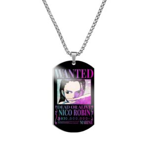 Collier pendentif acier inoxydable Nico Robin archéologue avis de recherche Wanted One Piece