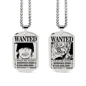 Collier pendentif Zoro avis de recherche acier inoxydable One Piece