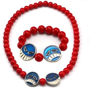 Collier perles rouges hommage Portgas D Ace One Piece bijou