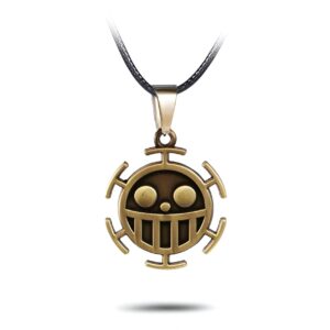 Collier symbole pirate Trafalgar Law Heart Pirates One Piece cordon cuir végan