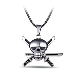 Collier Zoro crâne pendentif métal 3x4 cm cordon synthétique 40 cm