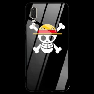 Coque Huawei noire avec le Jolly Roger stylisé des Pirates au Chapeau de Paille - symbole iconique One Piece