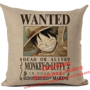 Coussin Luffy wanted avis recherche One Piece houssé sans rembourrage 45x45