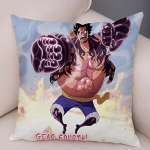 Housse de coussin One Piece avec Luffy en Gear 4 transformation épique impression 3D