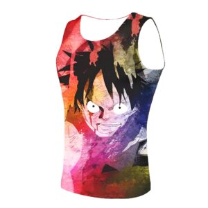 Débardeur Luffy Collection Manga polyester, illustration vibrante style One Piece, expression dynamique expressif
