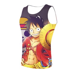 Débardeur One Piece Luffy, motif dynamique du futur Roi des Pirates, en polyester