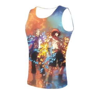 Débardeur One Piece avec motif Marco Phénix et Ace frère Luffy