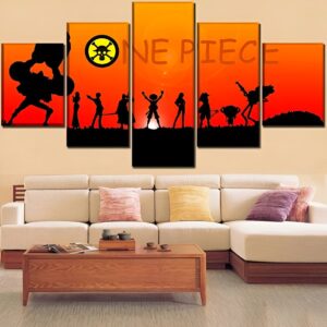 Tableau 5 panneaux One Piece avec Luffy et son équipage sur toile coton-lin vibrant
