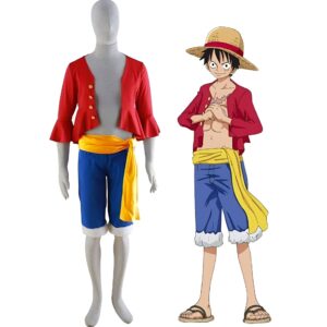Costume Monkey D Luffy One Piece avec chapeau de paille et gilet rouge