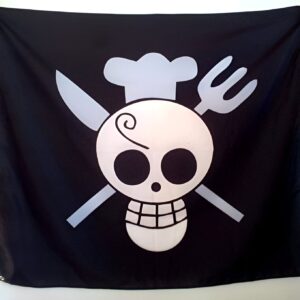 Drapeau Sanji One Piece, emblème du cuisinier Mugiwara en coton-polyester