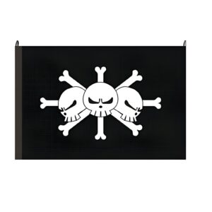 Drapeau pirate Barbe Noire avec trois crânes, motif Jolly Roger One Piece
