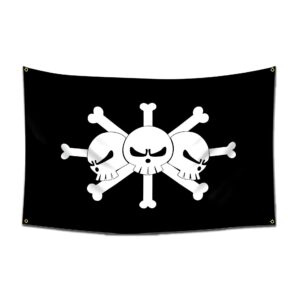 Drapeau Barbe Noire One Piece 60x90cm, trois crânes Empereur pirate Blackbeard