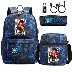 Ensemble 3 sacs Luffy polyester école One Piece enfants