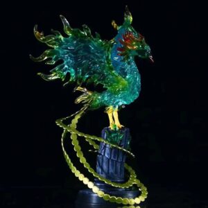 Figurine Marco Phénix en forme animale avec plumes sculptées et flammes translucides détaillées, commandant équipage Barbe Blanche