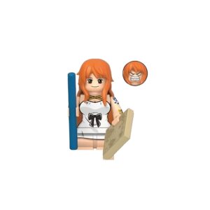 Figurine de Nami navigatrice avec chevelure orange et bâton de climatologie
