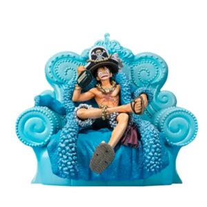 Figurine Luffy Roi des Pirates assis sur trône, chapeau paille, cicatrices, costume rouge blanc, collection 20e anniversaire One Piece