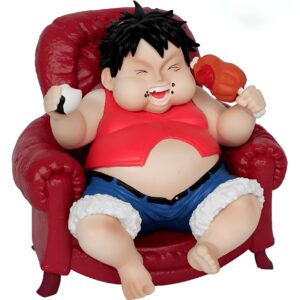 Figurine Luffy savourant un festin, sourire joyeux