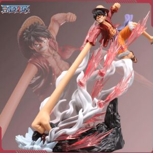 Figurine Monkey D. Luffy en action poing élastique, vue de face posture de combat